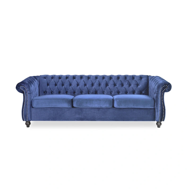 Canapé 3 places Chesterfield capitonné avec clous et pieds Blue 84.75