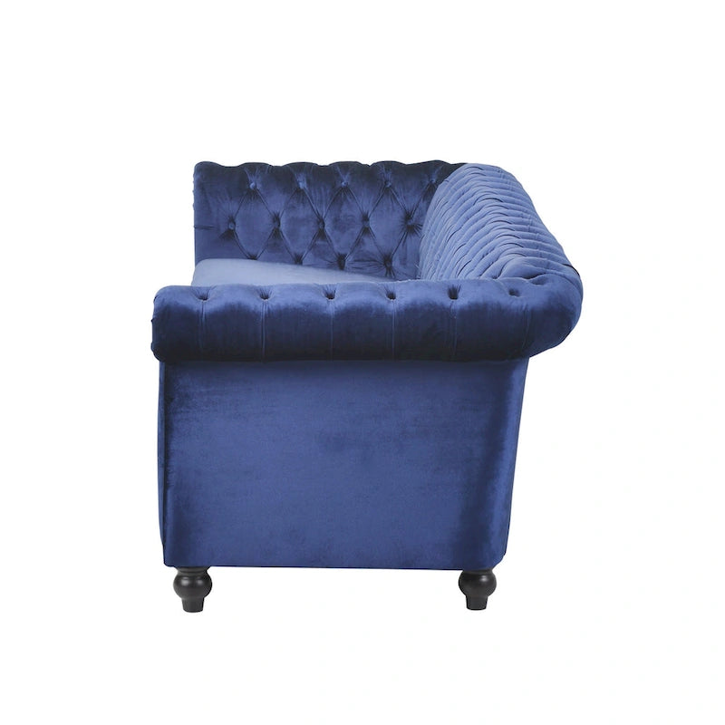 Canapé 3 places Chesterfield capitonné avec clous et pieds Blue 84.75