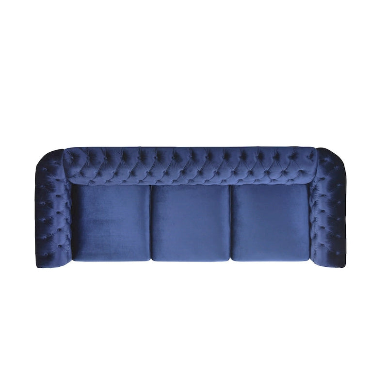 Canapé 3 places Chesterfield capitonné avec clous et pieds Blue 84.75