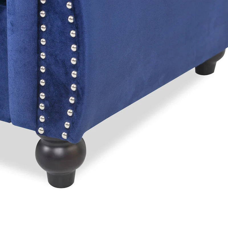 Canapé 3 places Chesterfield capitonné avec clous et pieds Blue 84.75