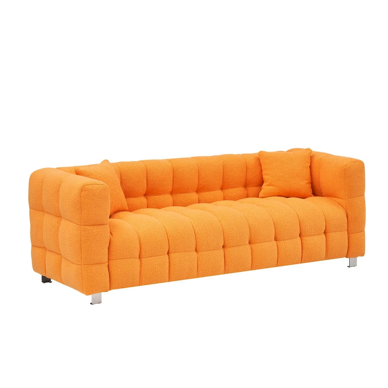 Canapé 3 places Orange 80 Teddy avec deux oreillers et pieds en quincaillerie robuste