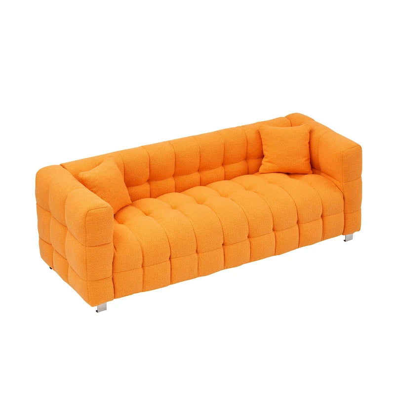 Canapé 3 places Orange 80 Teddy avec deux oreillers et pieds en quincaillerie robuste