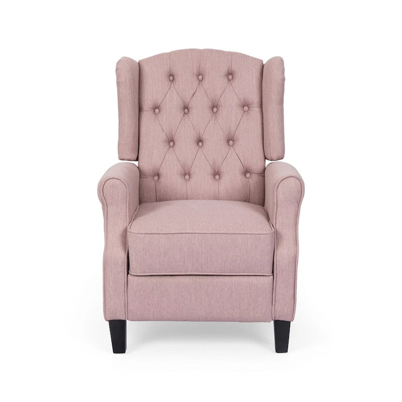 Fauteuil inclinable moderne à oreilles, avec repose-pieds, capitonné et pieds en bouleau