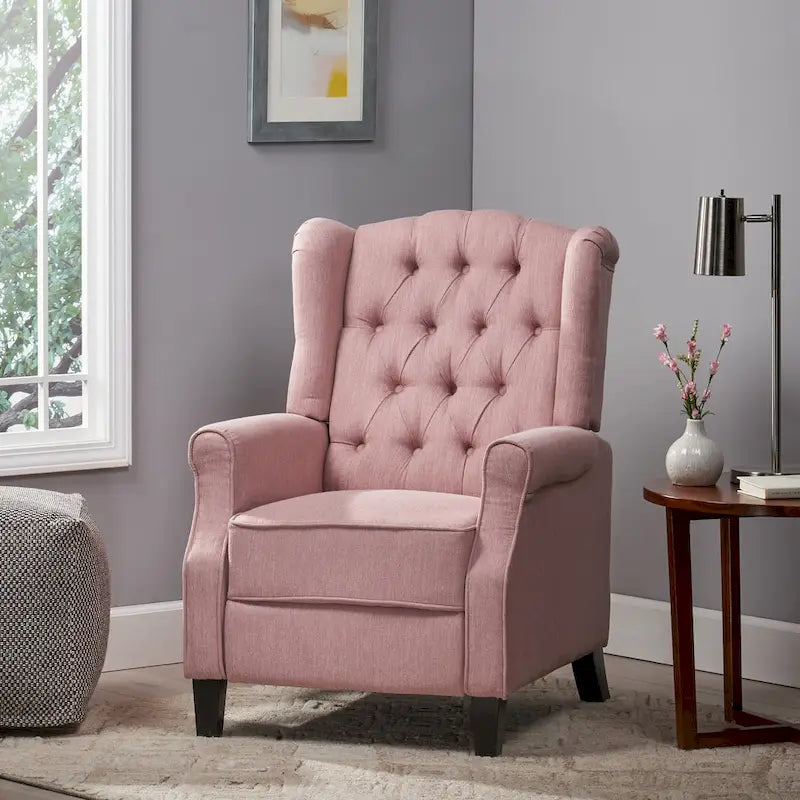 Fauteuil inclinable moderne à oreilles, avec repose-pieds, capitonné et pieds en bouleau