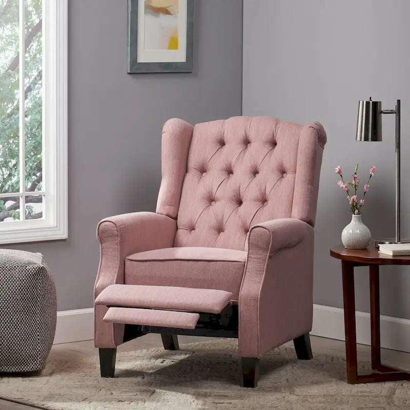 Fauteuil inclinable moderne à oreilles, avec repose-pieds, capitonné et pieds en bouleau