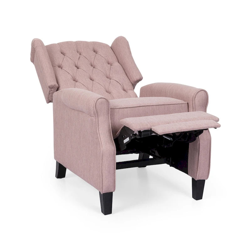 Fauteuil inclinable moderne à oreilles, avec repose-pieds, capitonné et pieds en bouleau