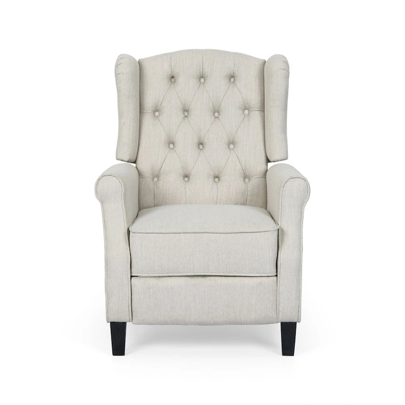 Fauteuil inclinable moderne à oreilles, avec repose-pieds, capitonné et pieds en bouleau