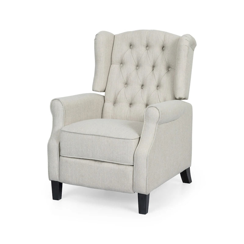Fauteuil inclinable moderne à oreilles, avec repose-pieds, capitonné et pieds en bouleau