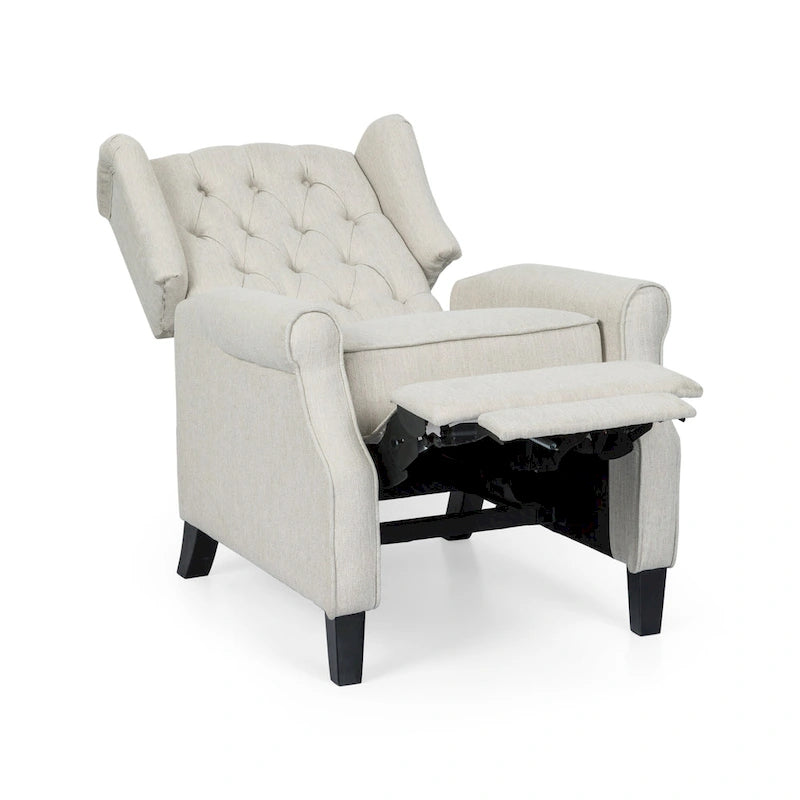 Fauteuil inclinable moderne à oreilles, avec repose-pieds, capitonné et pieds en bouleau