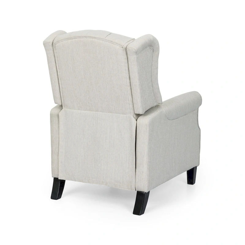 Fauteuil inclinable moderne à oreilles, avec repose-pieds, capitonné et pieds en bouleau