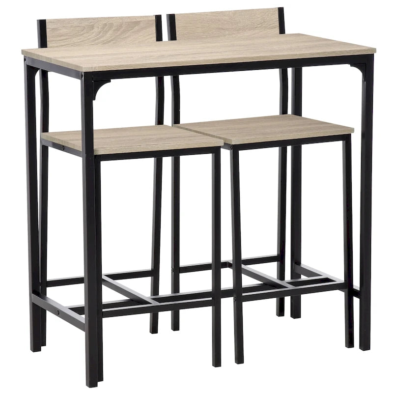 Ensemble table et 2 chaises de bar, table à manger industrielle pour 2, table de cuisine hauteur comptoir avec tabourets de bar