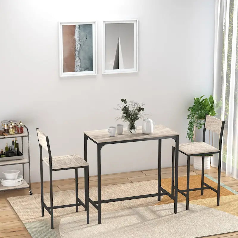 Ensemble table et 2 chaises de bar, table à manger industrielle pour 2, table de cuisine hauteur comptoir avec tabourets de bar