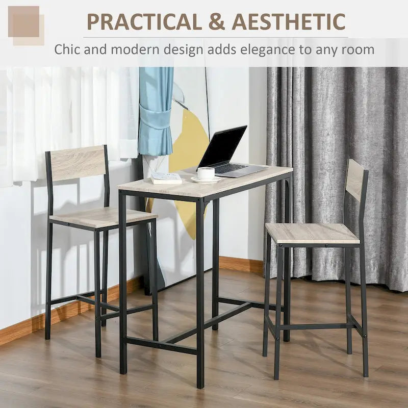 Ensemble table et 2 chaises de bar, table à manger industrielle pour 2, table de cuisine hauteur comptoir avec tabourets de bar