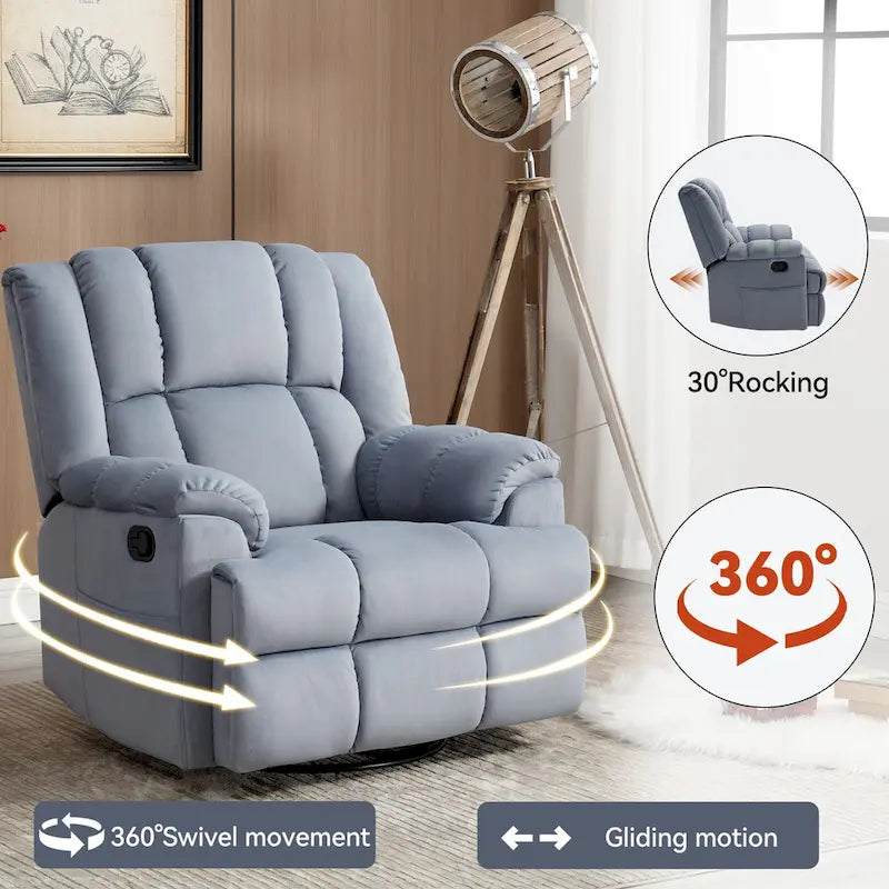 Fauteuil inclinable manuel en tissu avec fonction bascule et pivot pour salon, bleu