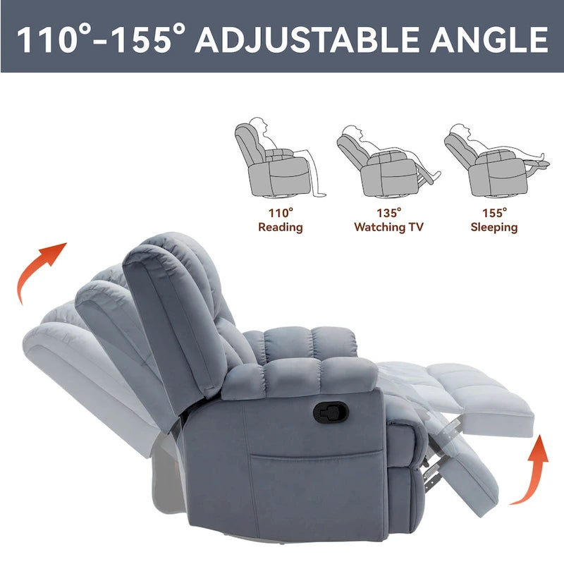 Fauteuil inclinable manuel en tissu avec fonction bascule et pivot pour salon, bleu