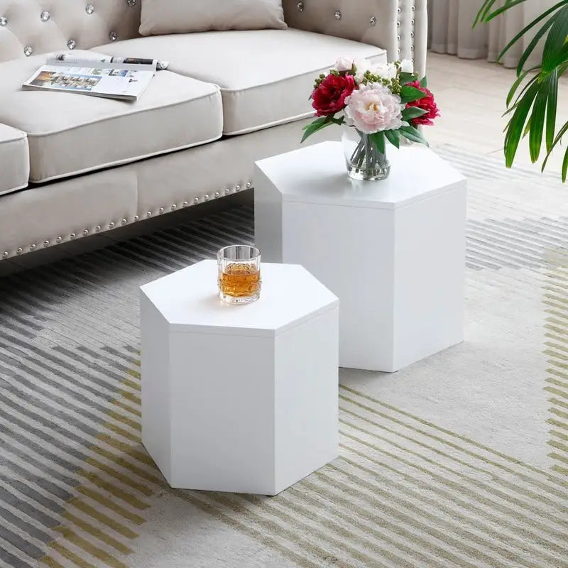 Tables basses, tables d'appoint/tables gigognes en MDF avec placage frêne/chêne/noyer (lot de 2) pour salon, bureau, chambre à coucher