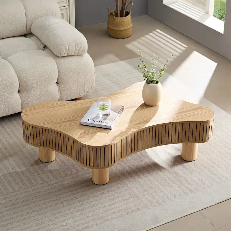 Table basse tambour moderne en bois fabriquée à la main de 42,52 pouces