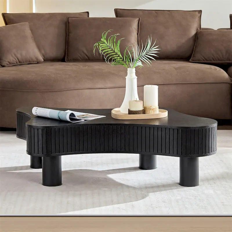 Table basse tambour moderne en bois fabriquée à la main de 42,52 pouces