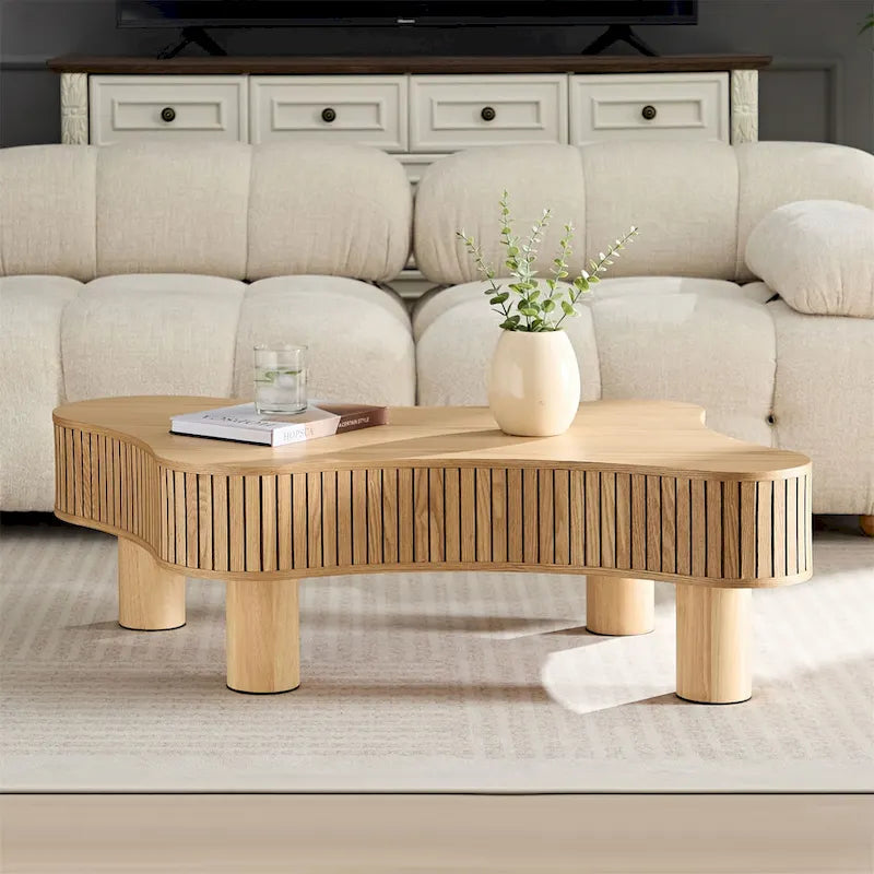 Table basse tambour moderne en bois fabriquée à la main de 42,52 pouces