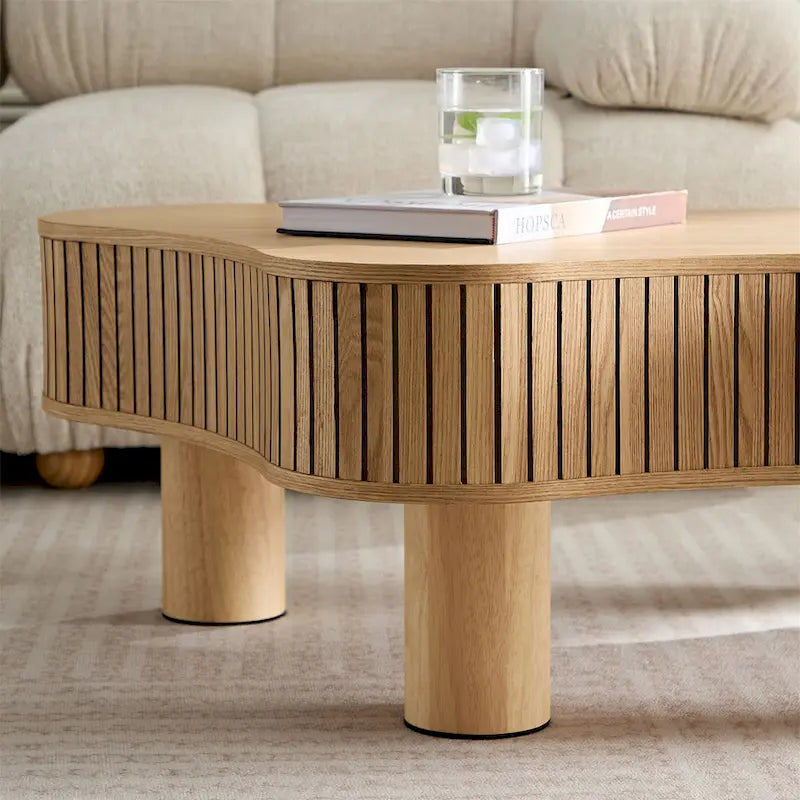 Table basse tambour moderne en bois fabriquée à la main de 42,52 pouces