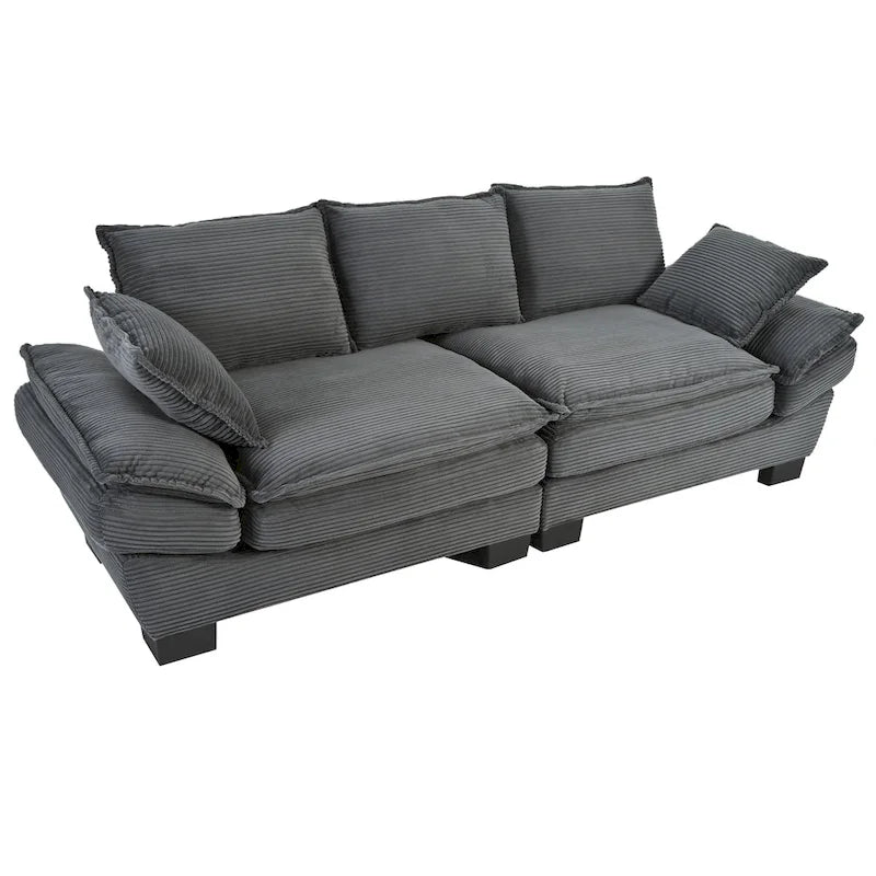 Canapé incurvé moderne de 85,4", dossier rembourré avec 2 oreillers décoratifs, canapé en tissu velours côtelé