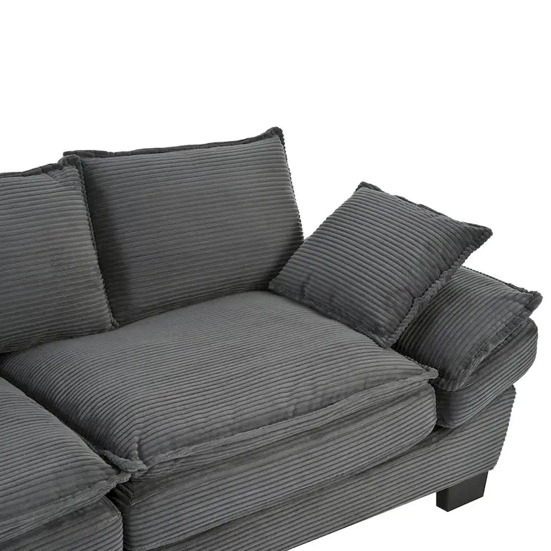 Canapé incurvé moderne de 85,4", dossier rembourré avec 2 oreillers décoratifs, canapé en tissu velours côtelé