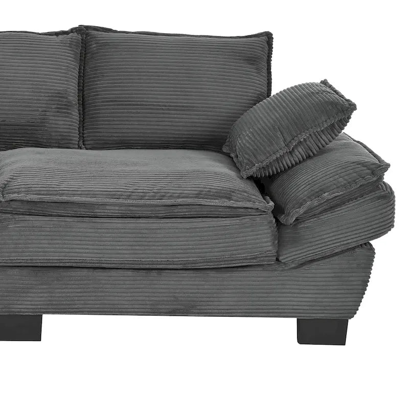 Canapé incurvé moderne de 85,4", dossier rembourré avec 2 oreillers décoratifs, canapé en tissu velours côtelé
