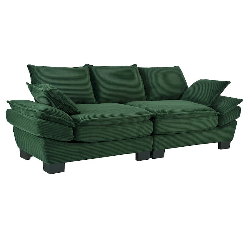 Canapé incurvé moderne de 85,4", dossier rembourré avec 2 oreillers décoratifs, canapé en tissu velours côtelé