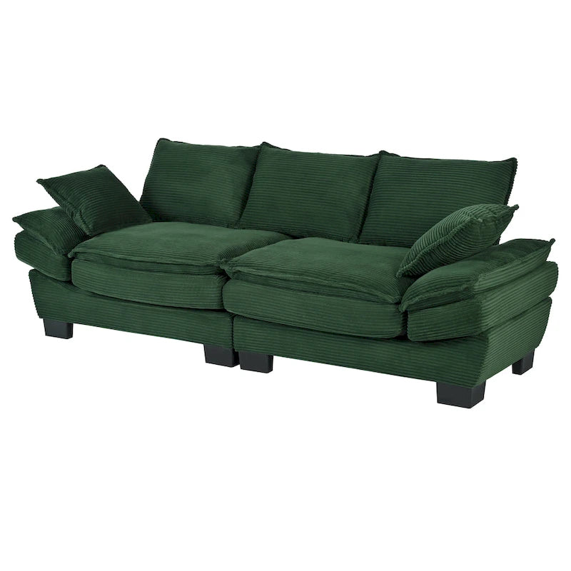Canapé incurvé moderne de 85,4", dossier rembourré avec 2 oreillers décoratifs, canapé en tissu velours côtelé