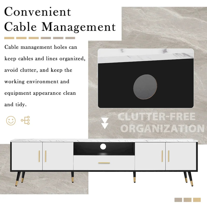 Meuble TV moderne de 71 po avec 2 armoires et compartiments ouverts, centre de divertissement pour téléviseurs jusqu'à 80 po, console de télévision