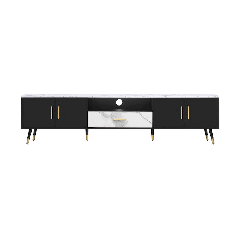 Meuble TV moderne de 71 po avec 2 armoires et compartiments ouverts, centre de divertissement pour téléviseurs jusqu'à 80 po, console de télévision
