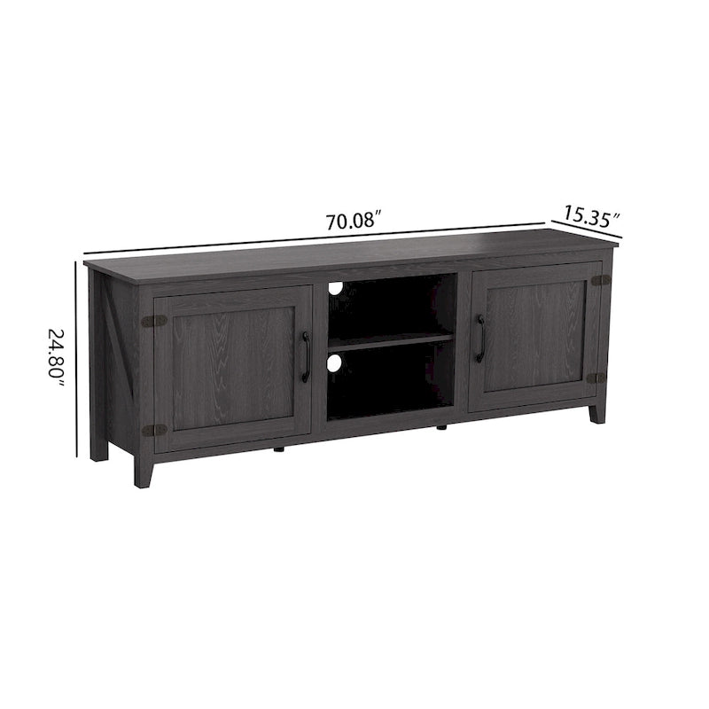 Meuble TV de rangement, Console multimédia, Meuble de divertissement, Noir traditionnel, avec portes