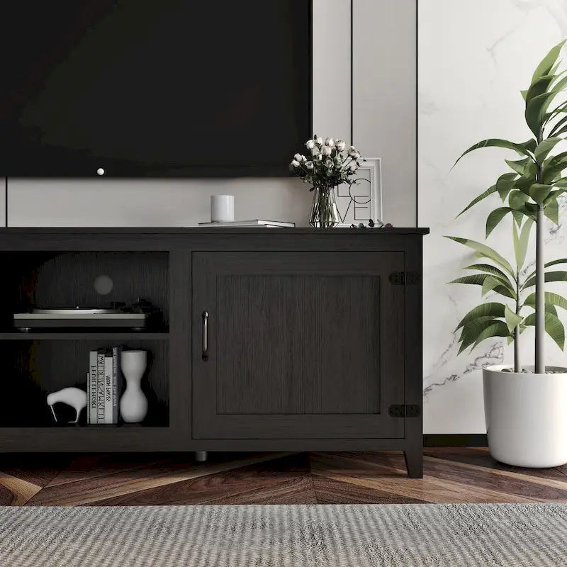 Meuble TV de rangement, Console multimédia, Meuble de divertissement, Noir traditionnel, avec portes