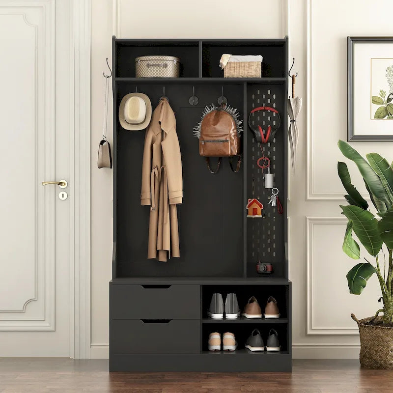 Meuble d'entrée avec 6 crochets, portemanteau, banc de rangement, pour entrée, couloir