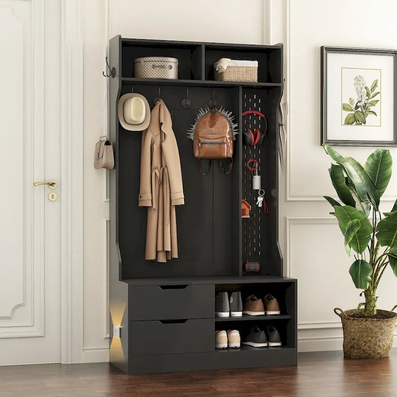 Meuble d'entrée avec 6 crochets, portemanteau, banc de rangement, pour entrée, couloir