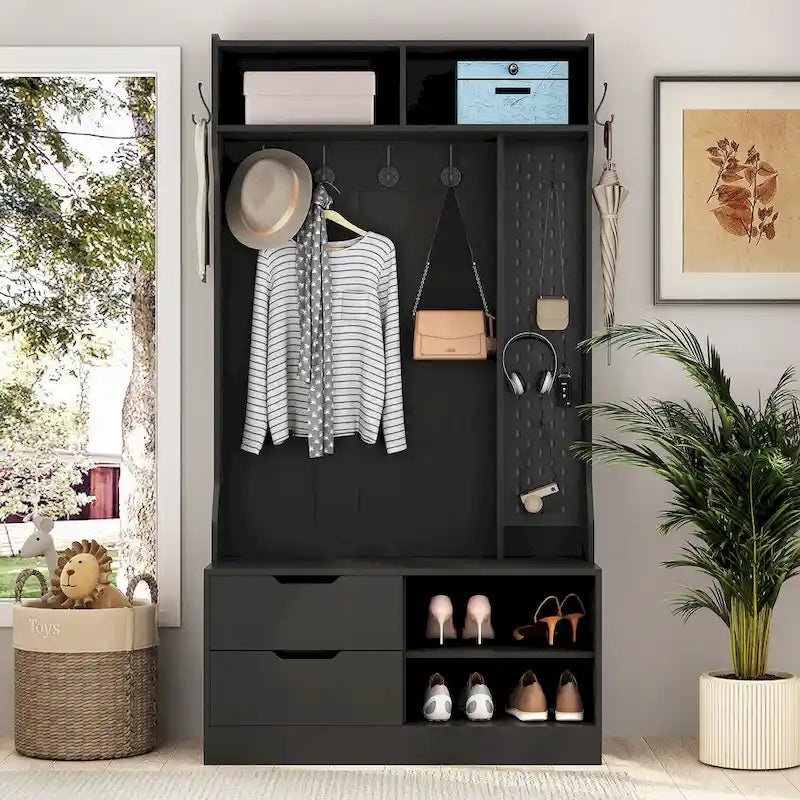 Meuble d'entrée avec 6 crochets, portemanteau, banc de rangement, pour entrée, couloir