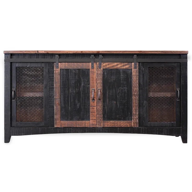 HomeRoots Meuble TV fermé en bois massif noir vieilli 68 po - 67,75 X 34,75 X 19 po