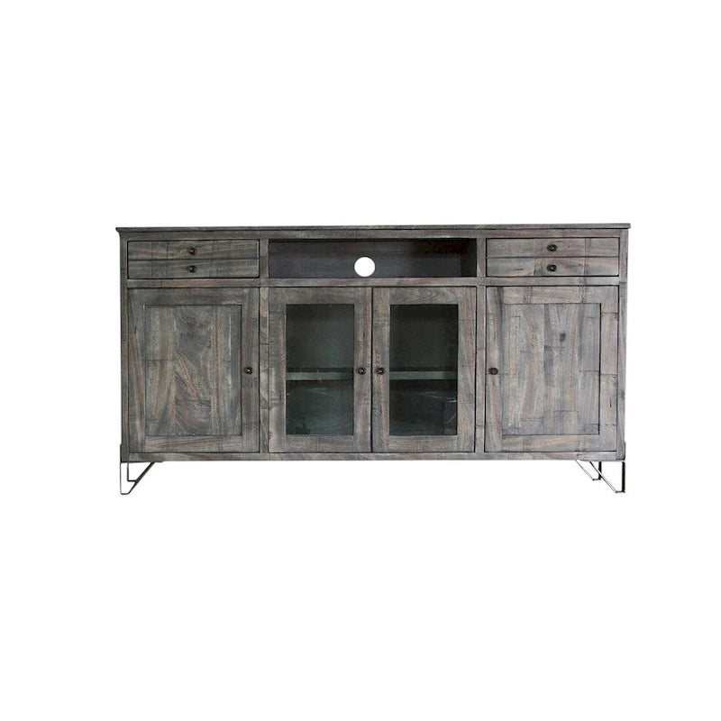 HomeRoots Meuble TV gris en bois massif avec rangement fermé, finition vieillie - 70' X '37.25' X '17.75