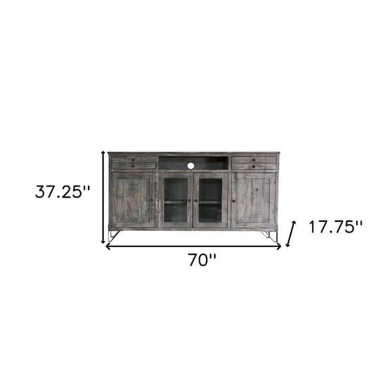 HomeRoots Meuble TV gris en bois massif avec rangement fermé, finition vieillie - 70' X '37.25' X '17.75