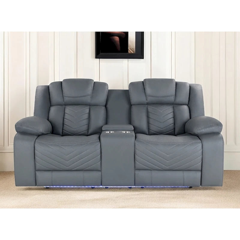 Causeuse inclinable électrique en similicuir gris clair avec rangement de 75 po