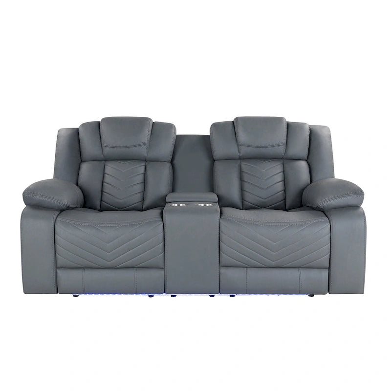 Causeuse inclinable électrique en similicuir gris clair avec rangement de 75 po
