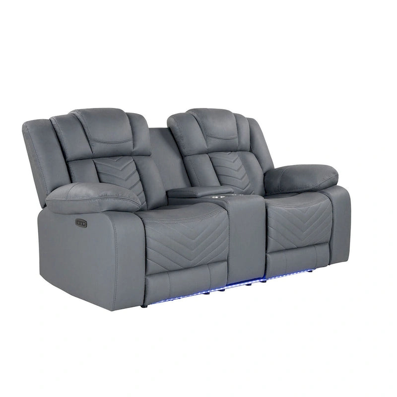 Causeuse inclinable électrique en similicuir gris clair avec rangement de 75 po
