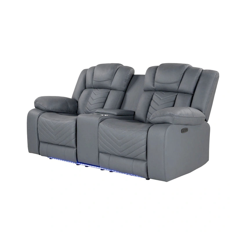Causeuse inclinable électrique en similicuir gris clair avec rangement de 75 po