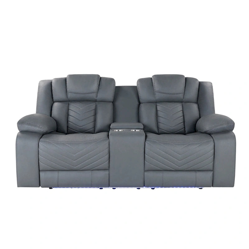 Causeuse inclinable électrique en similicuir gris clair avec rangement de 75 po
