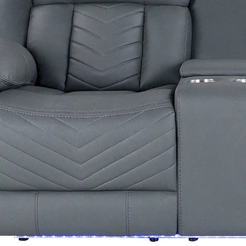 Causeuse inclinable électrique en similicuir gris clair avec rangement de 75 po