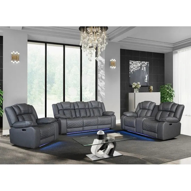 Causeuse inclinable électrique en similicuir gris clair avec rangement de 75 po