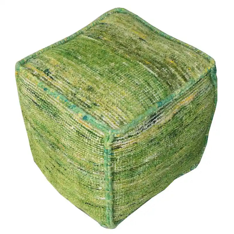 Pouff ottoman en cube en mélange de soie recyclée verte et coton 18 po
