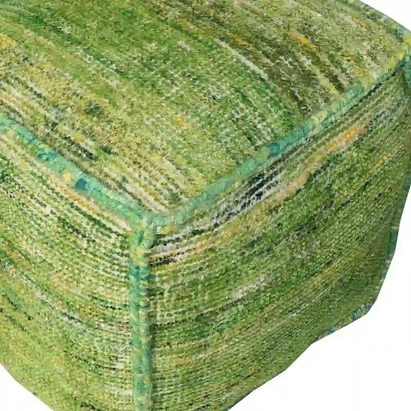 Pouff ottoman en cube en mélange de soie recyclée verte et coton 18 po