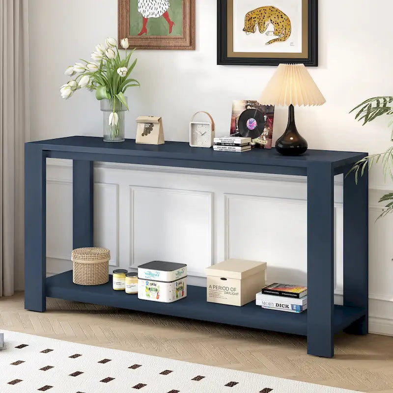 Caractéristiques distinctives d'une console minimaliste avec étagère inférieure et quatre pieds, adaptée à une entrée, un couloir