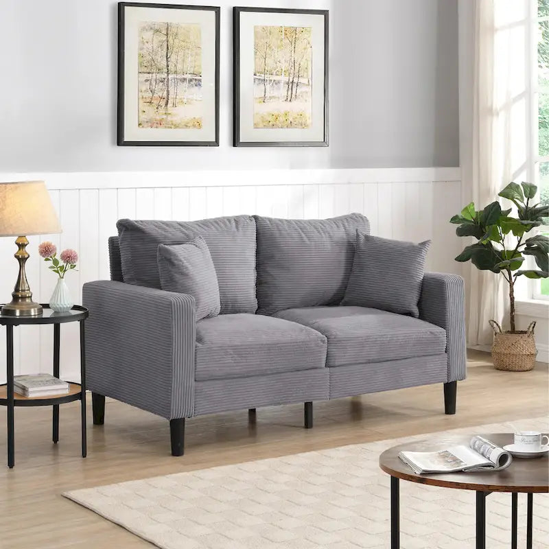 Canapé moderne rembourré avec 2 oreillers et coussin en mousse haute densité, cadre en bois pour salon et bureau